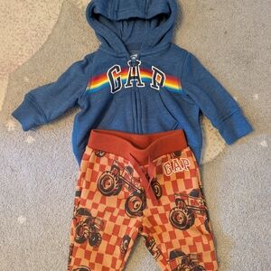 GAP Kids Orange Checkered Joggers with Monster Print